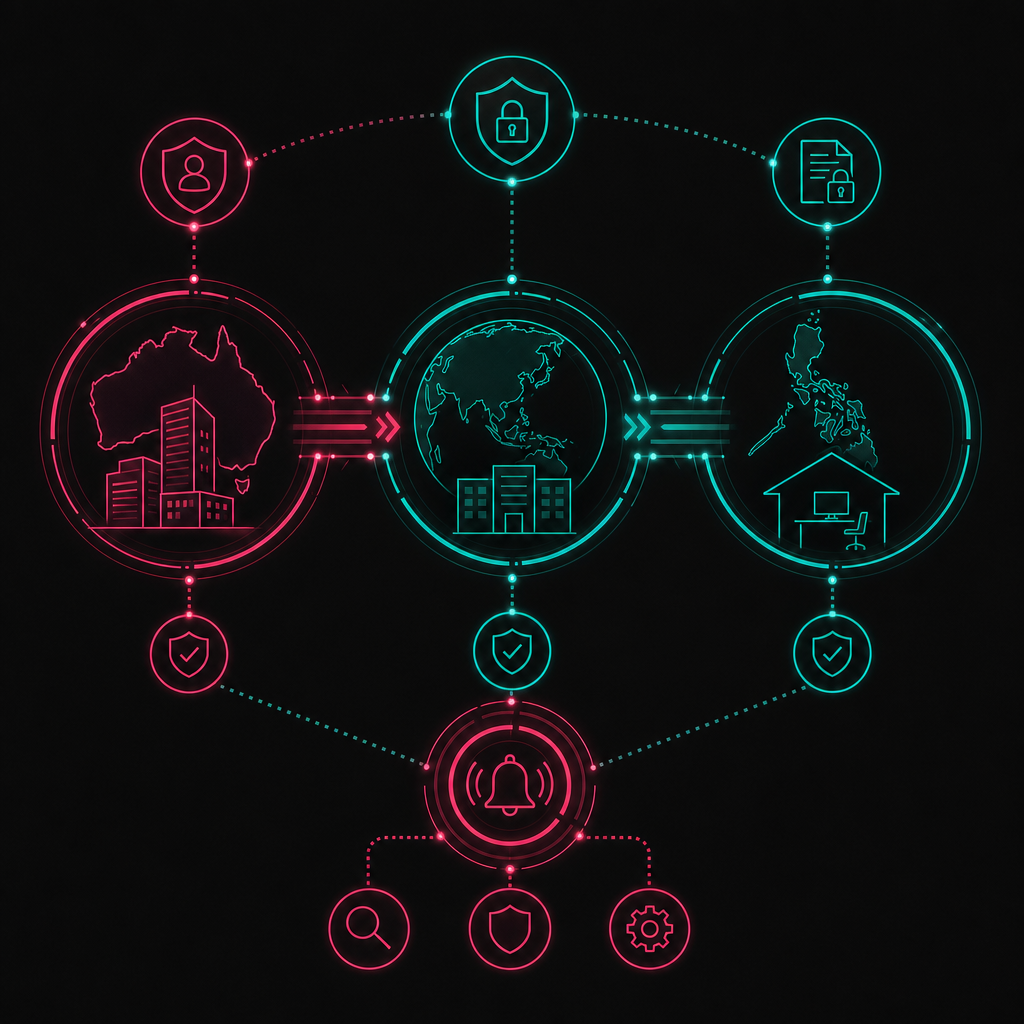 Offshore staff data flow with privacy and security checkpoints