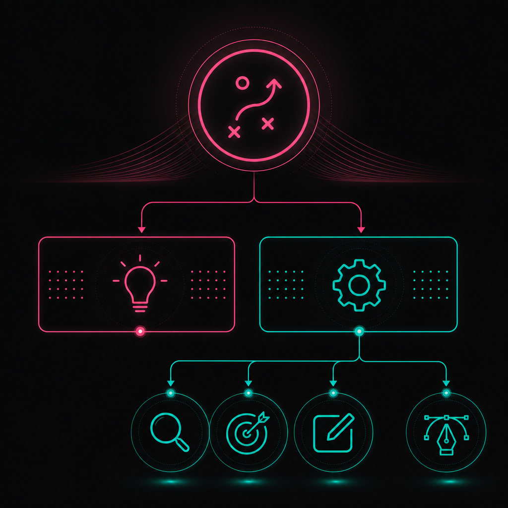 Agency workflow separating strategy from marketing production
