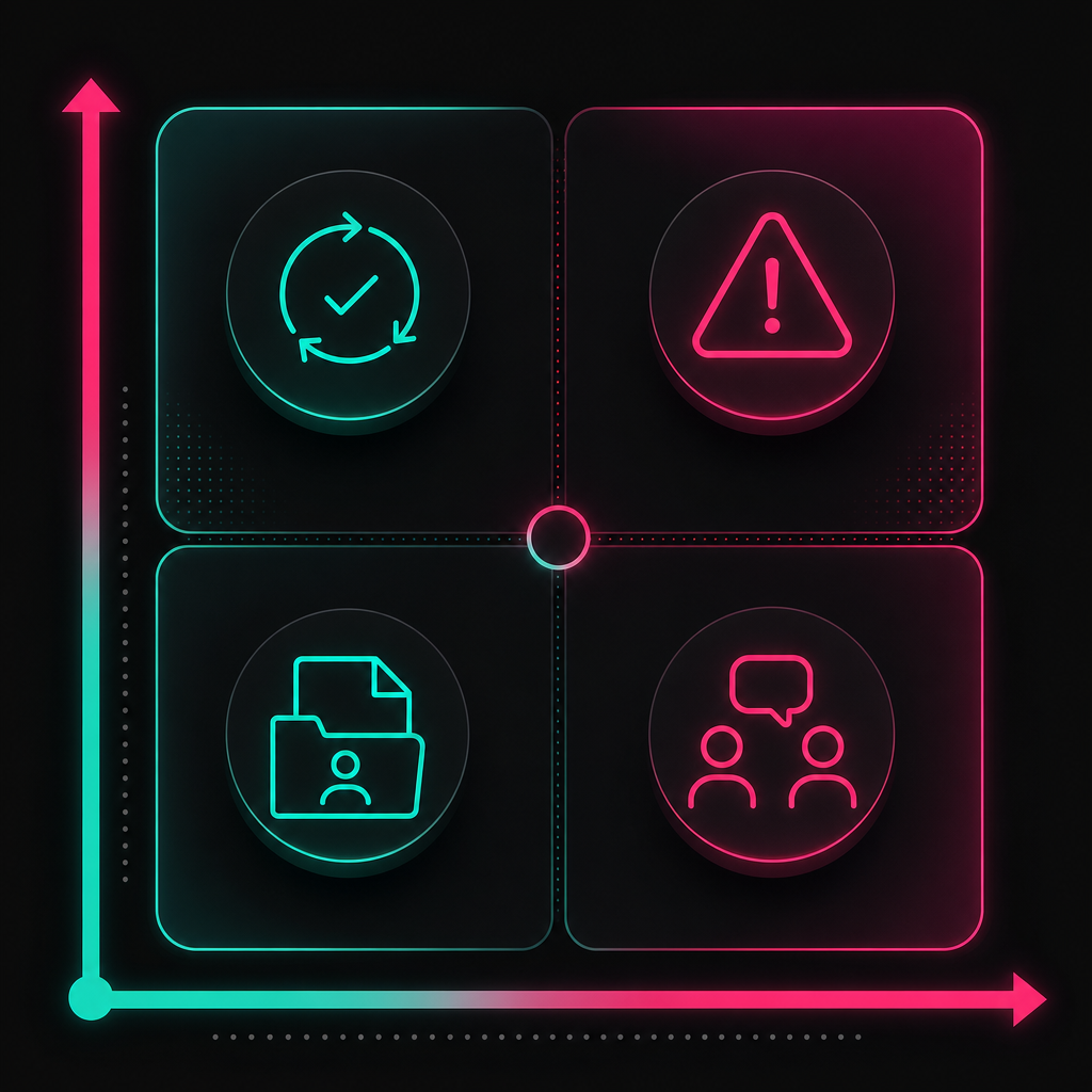 Matrix comparing HR tasks by repeatability and decision risk