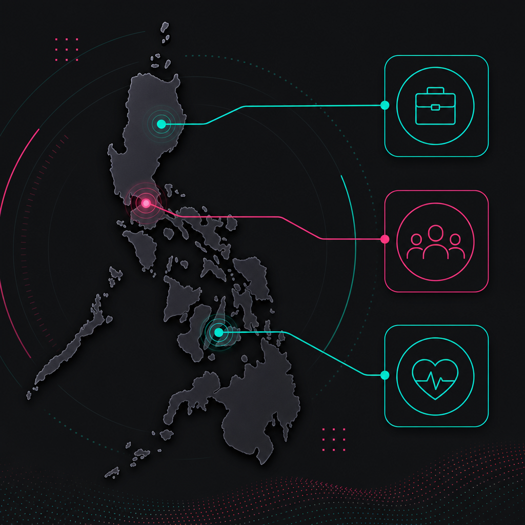 Map comparing staffing strengths in Manila, Cebu and Clark